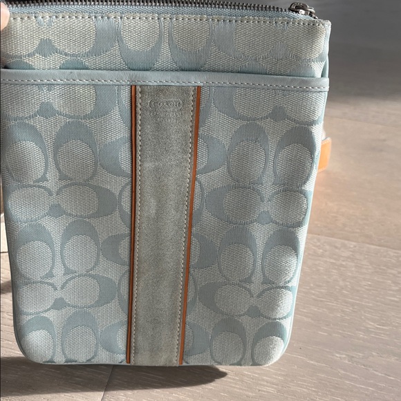 Coach Baby Blue Suede and Fabric Cross Body Bag - Picture 10 of 12